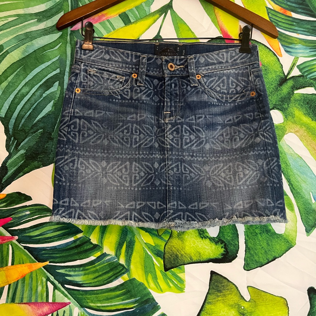 Lucky Brand Xs/25 Summer School College Tribal Print Preppy Denim Mini Skirt